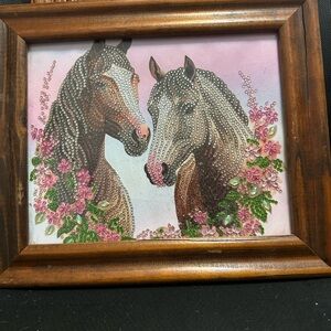 Framed Horse Art with Floral Accents